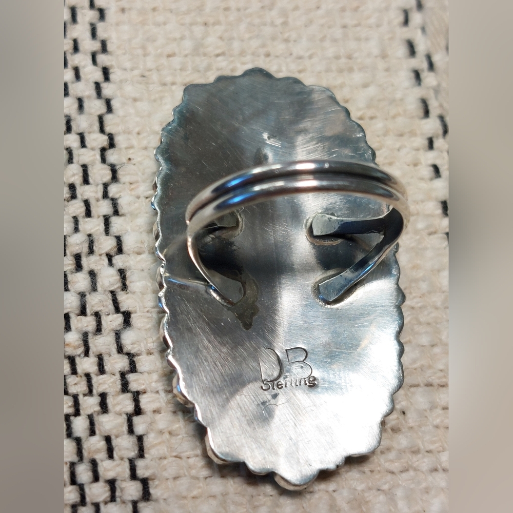 Vintage Navajo Sterling Turquoise Cluster Ring Davina Benally Size 8 - Picture 6 of 9
